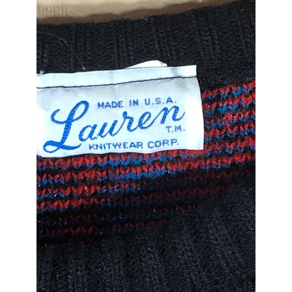 Vintage Lauren Knitwear Sweater Womens M 80s Red Blue Geometric Egyptian USA Shi - Picture 2 of 10